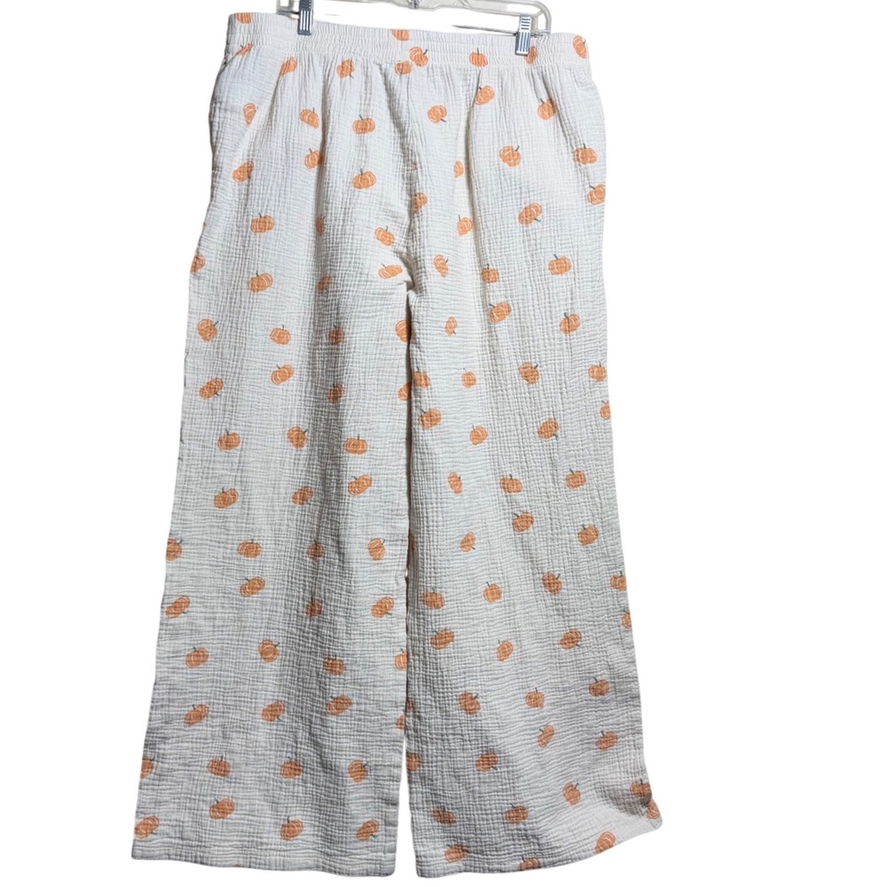American Eagle AE Lounge Pumpkin Print Cotton Gauze Wide Leg Pants XL Pocket